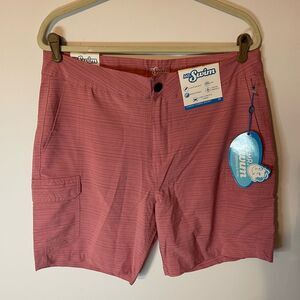 Mr Swim Mens Mauve Deep Stripe Cargo Hybrid Shorts 34 NWT